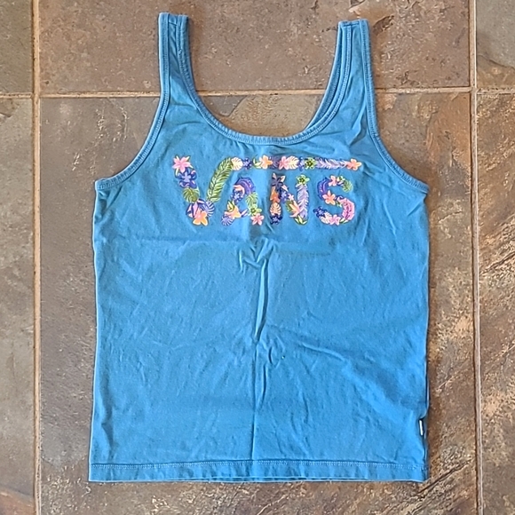 Women's Van's Tank Top Size Small Blue with Tropical Floral Print NWOT ZB - Picture 1 of 7